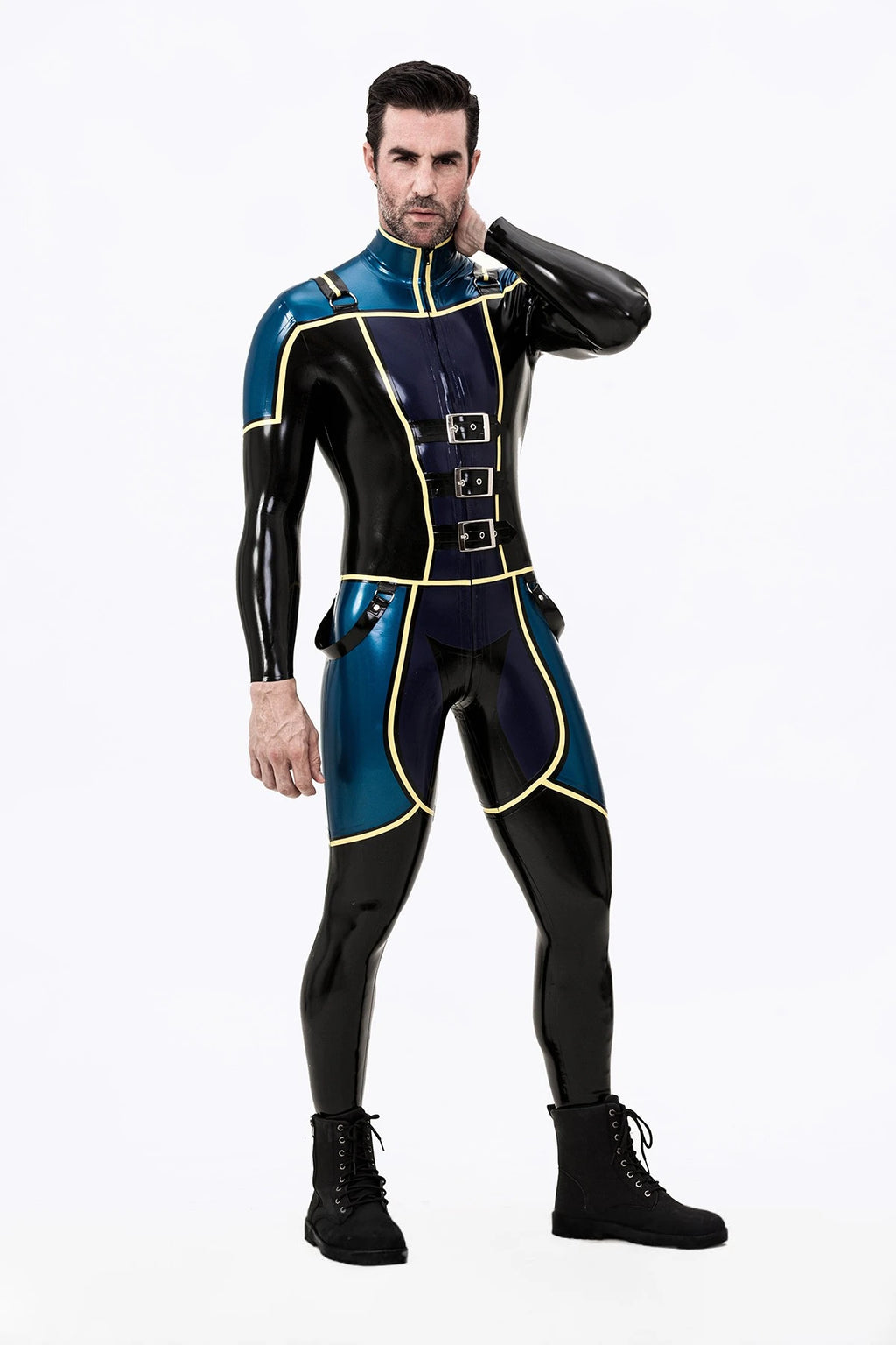 Male Blue Badge Gendarme Style Latex Catsuit