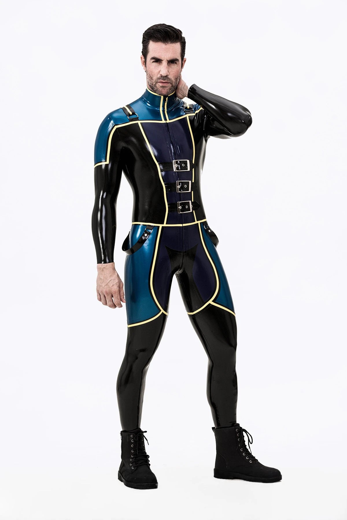 Male Blue Badge Gendarme Style Latex Catsuit
