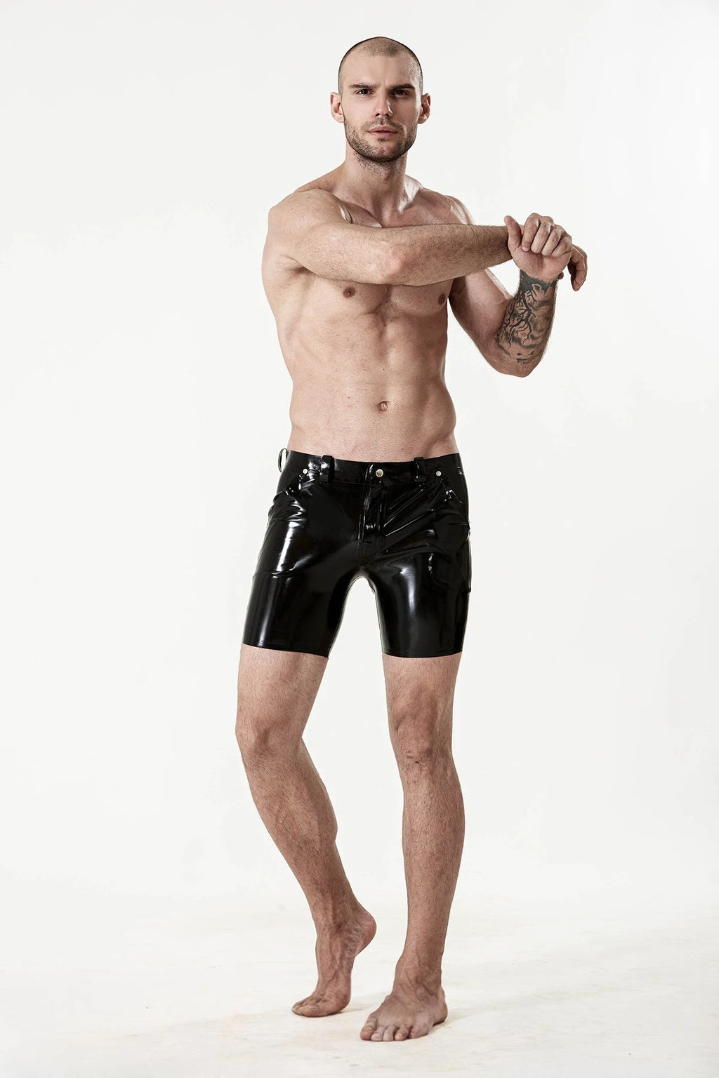 Black Male Latex Casual Fitted Shorts