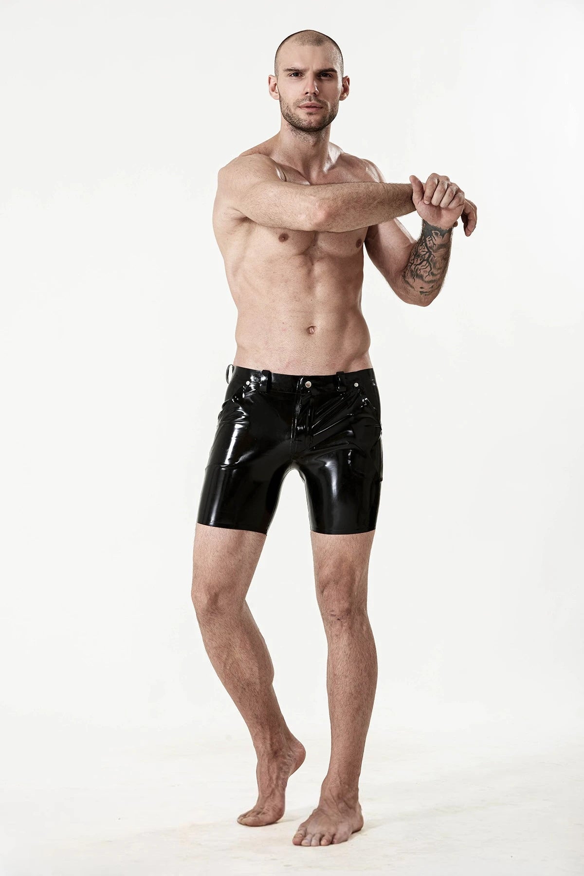 Black Male Latex Casual Fitted Shorts