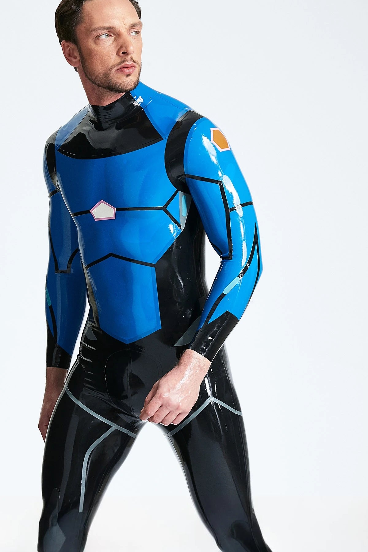 Middle Blue Male 'Cetus' Latex Catsuit