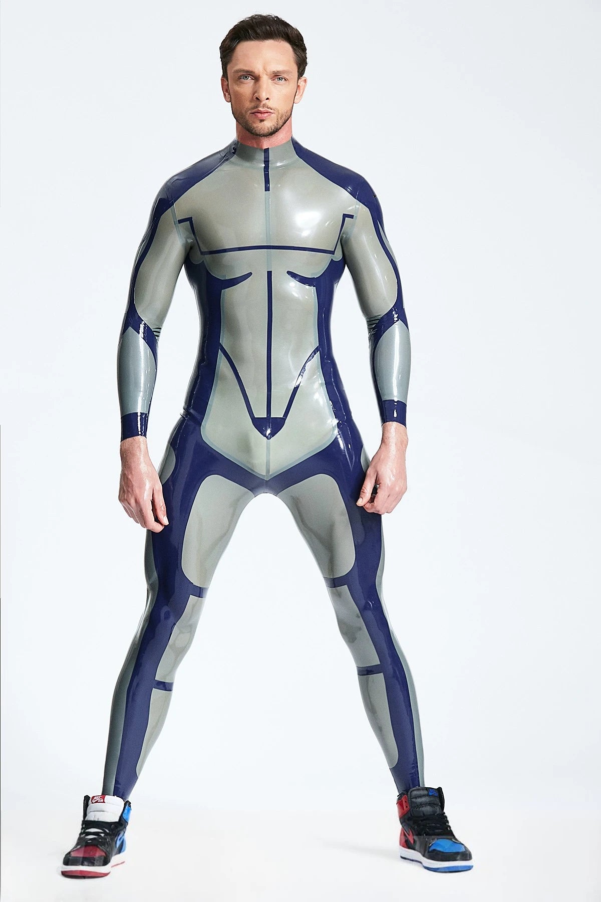 Metallic Silver Male 'Circinus' Latex Catsuit