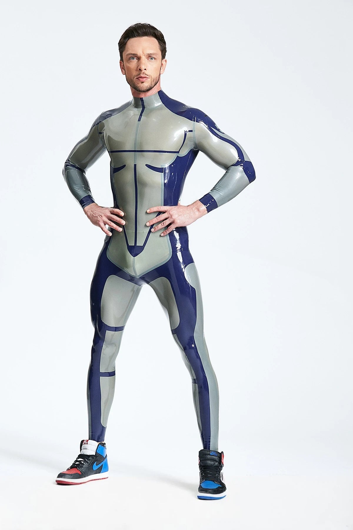 Metallic Silver Male 'Circinus' Latex Catsuit