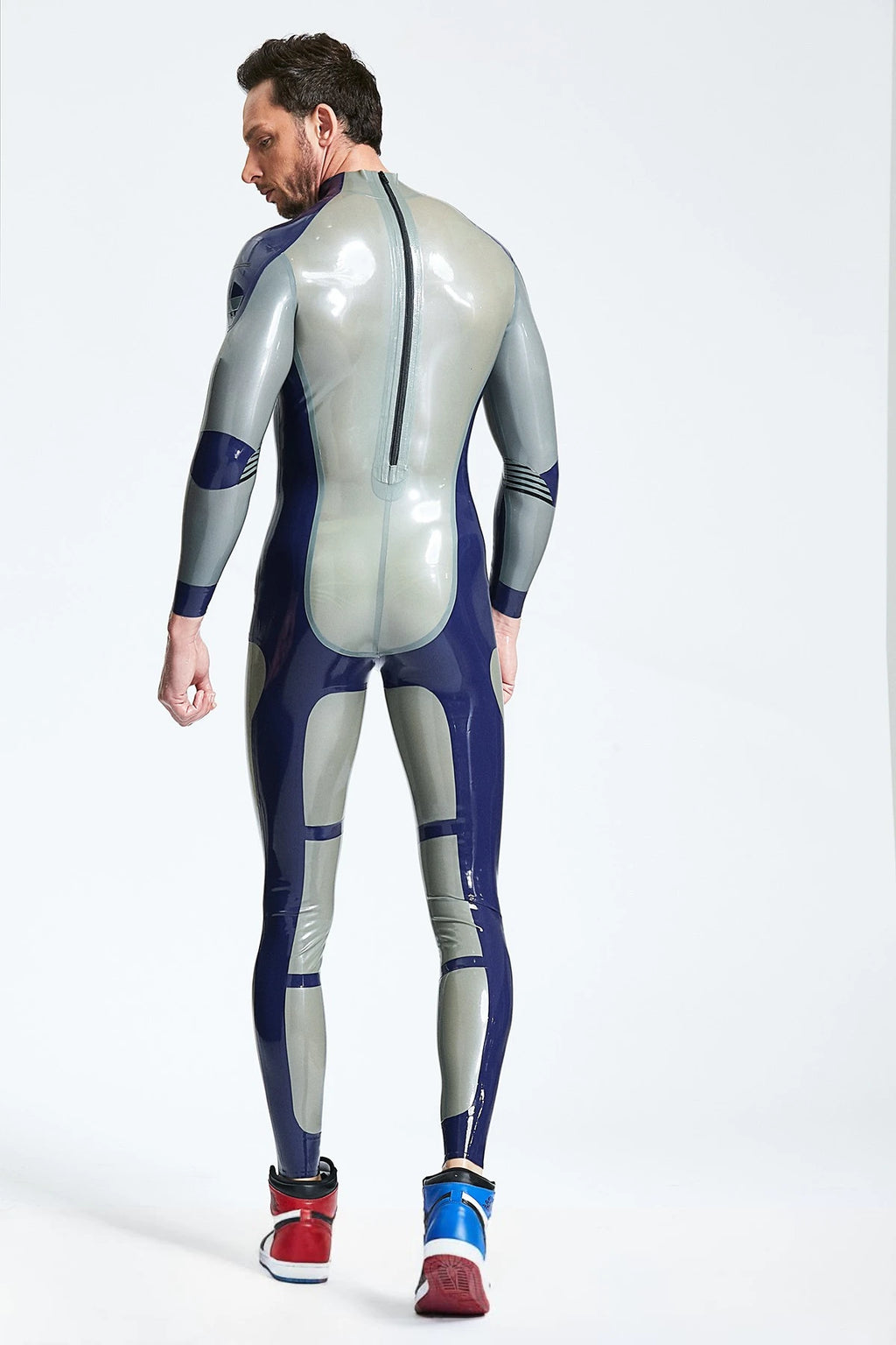 Metallic Silver Male 'Circinus' Latex Catsuit
