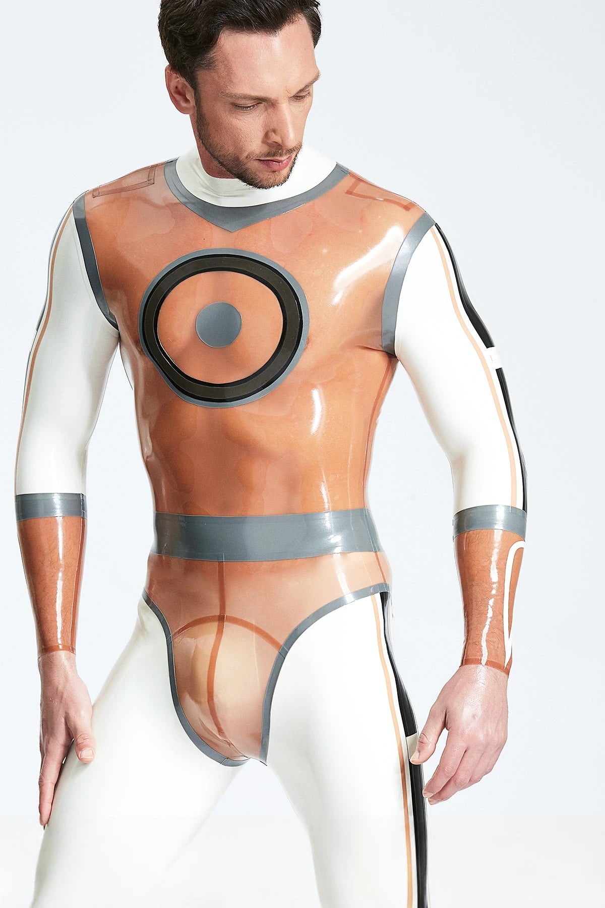 Transparent Brown Male 'Circle Of Life' Latex Catsuit