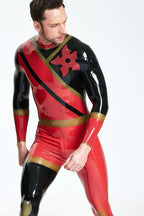 Red Male 'Cogwheel' Insignia Latex Catsuit