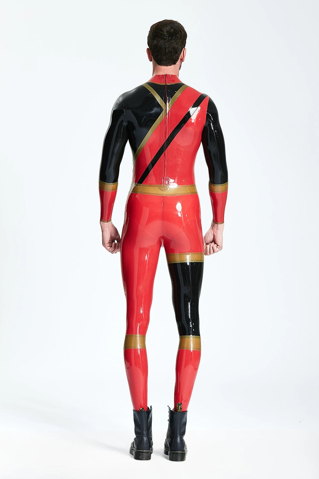 Red Male 'Cogwheel' Insignia Latex Catsuit