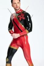 Red Male 'Cogwheel' Insignia Latex Catsuit