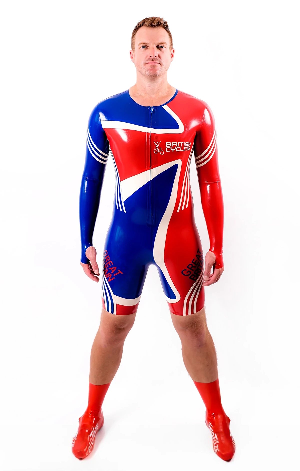 Red Male Cycling Latex Suit