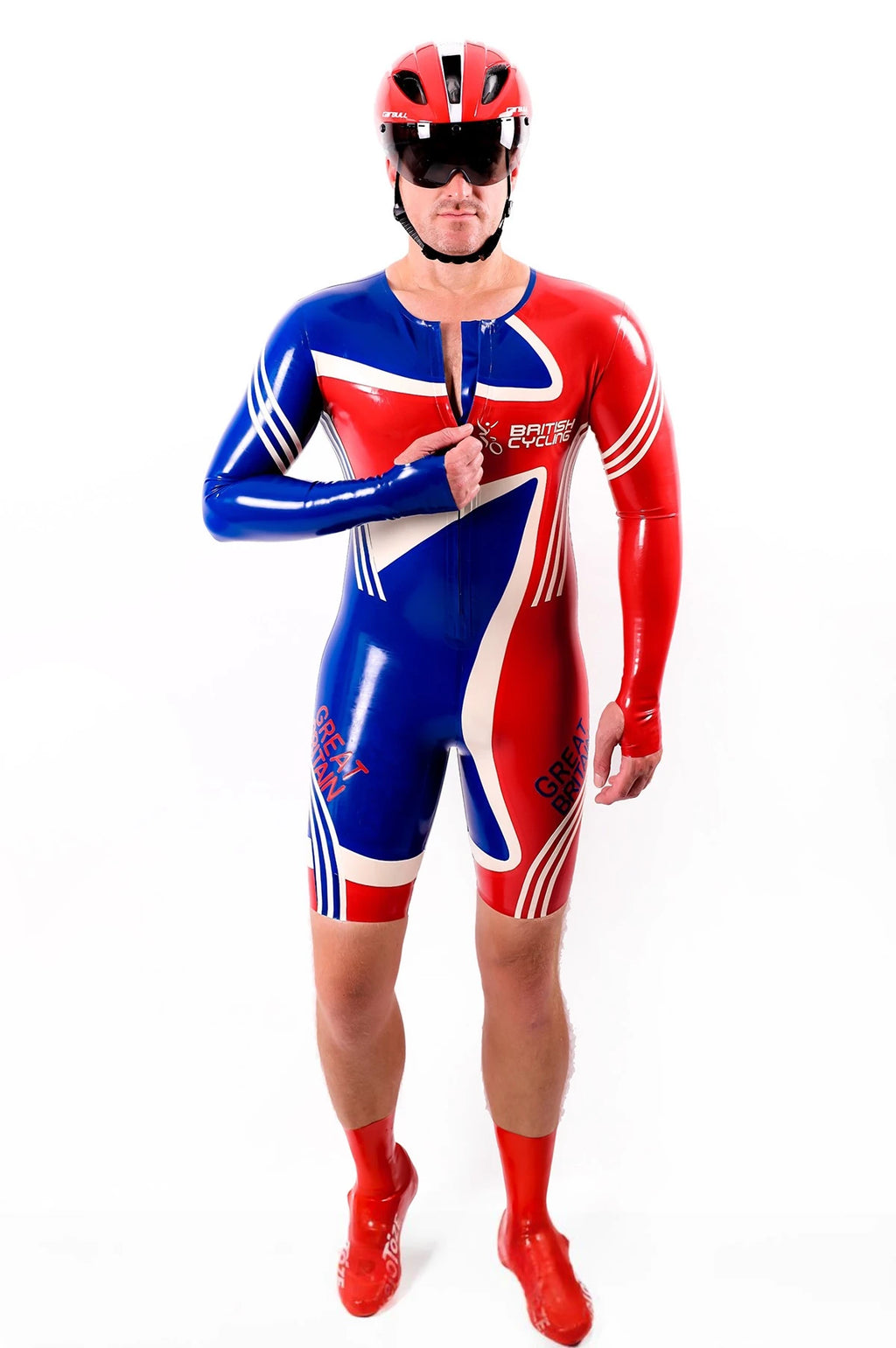Red Male Cycling Latex Suit