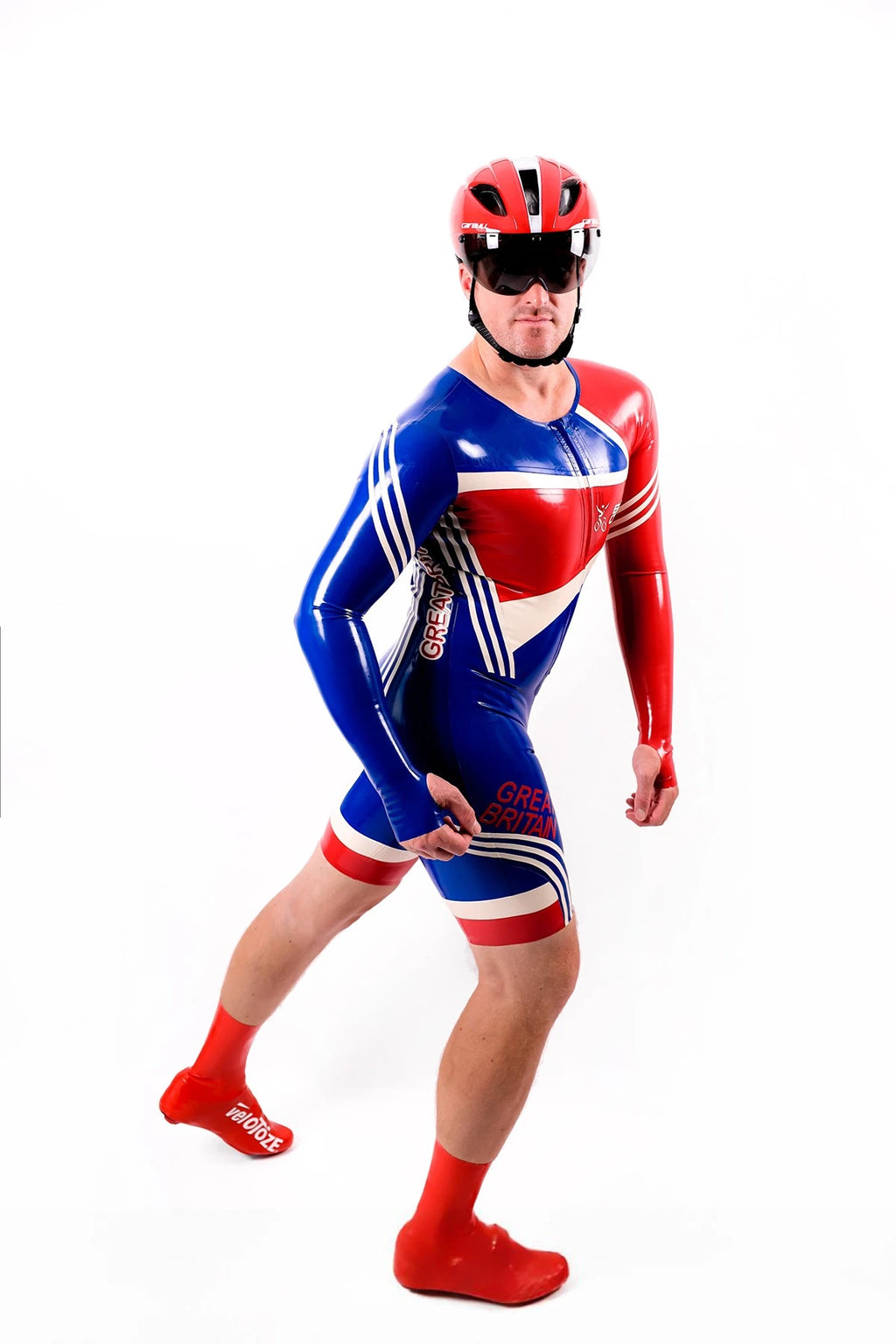 Red Male Cycling Latex Suit