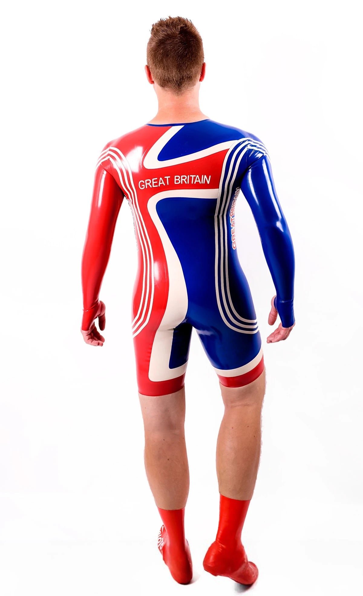 Red Male Cycling Latex Suit