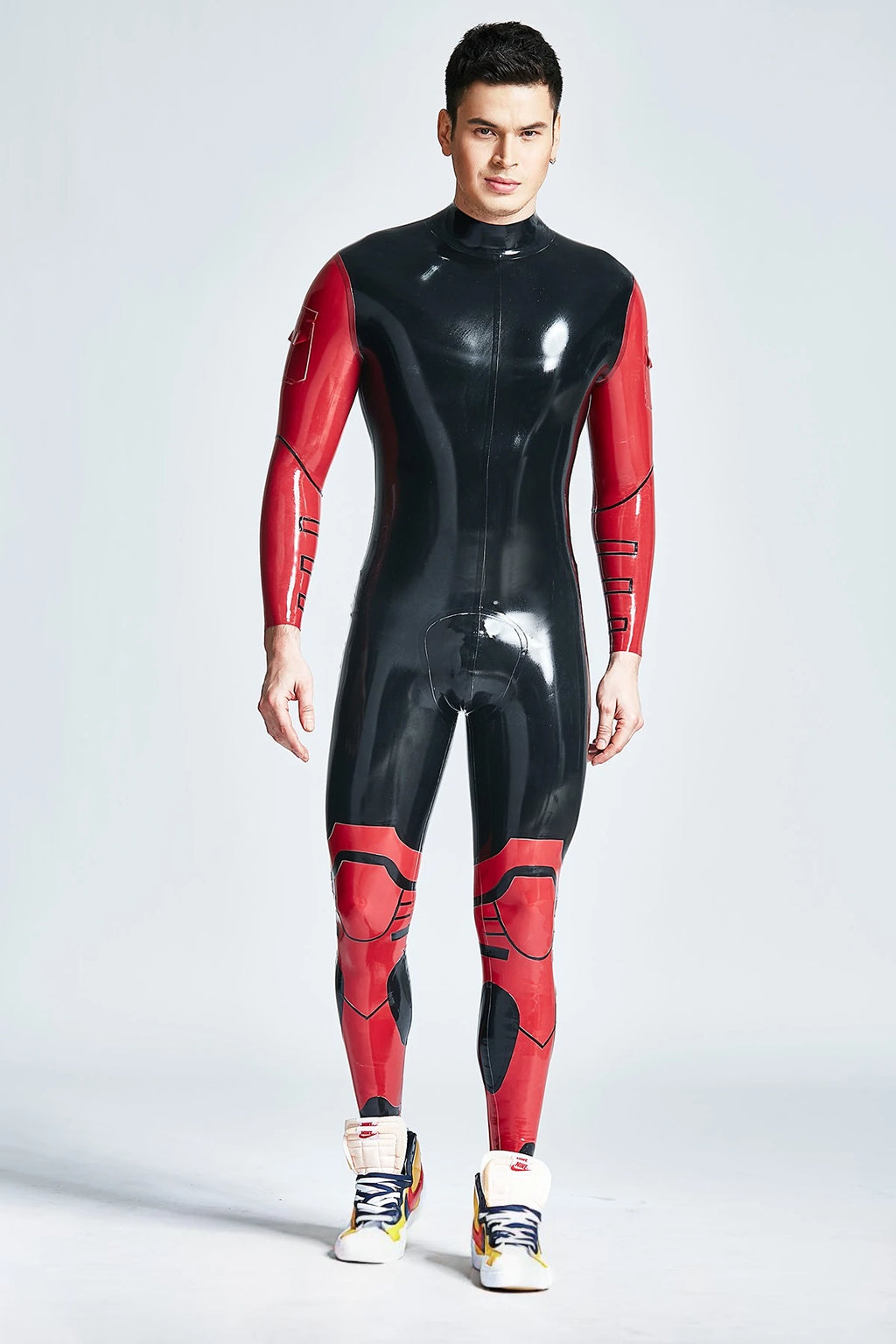 Black Male 'Defender' Back Zipper Latex Catsuit