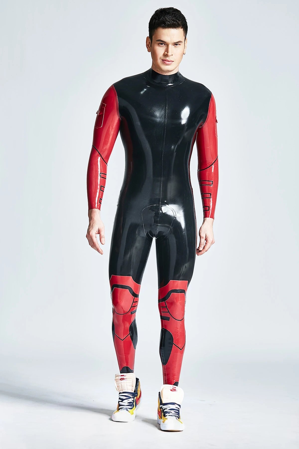 Black Male 'Defender' Back Zipper Latex Catsuit