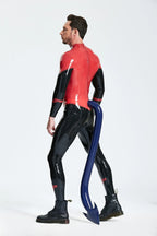 Red Male 'Devil-May-Care' Inflated Tail Latex Catsuit