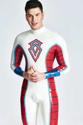 Pure White Male 'Diamond Duke' Back Zipper Latex Catsuit