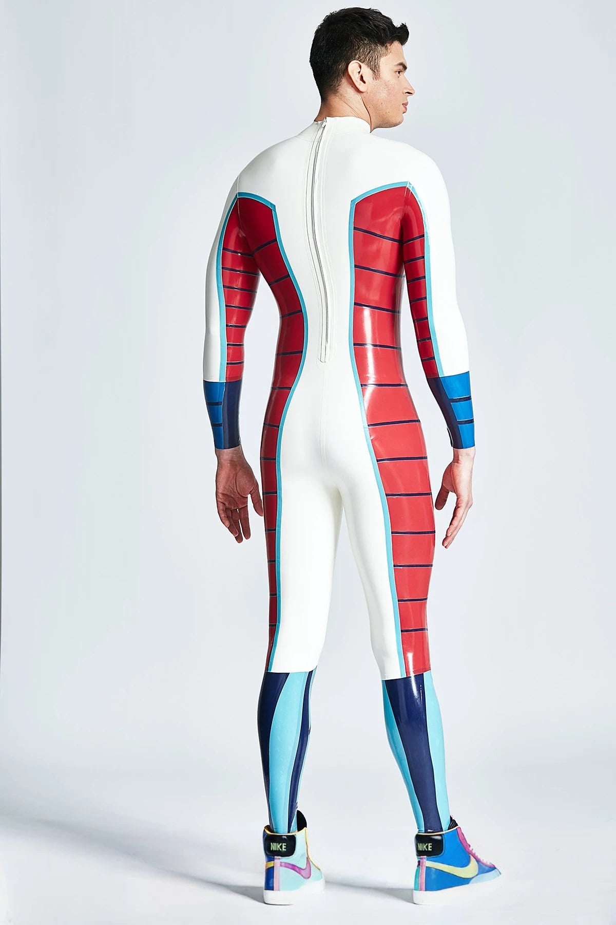Pure White Male 'Diamond Duke' Back Zipper Latex Catsuit