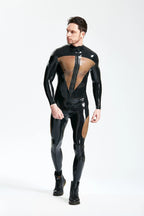 Black Male 'Dome Delusion' Front Zipper Latex Catsuit