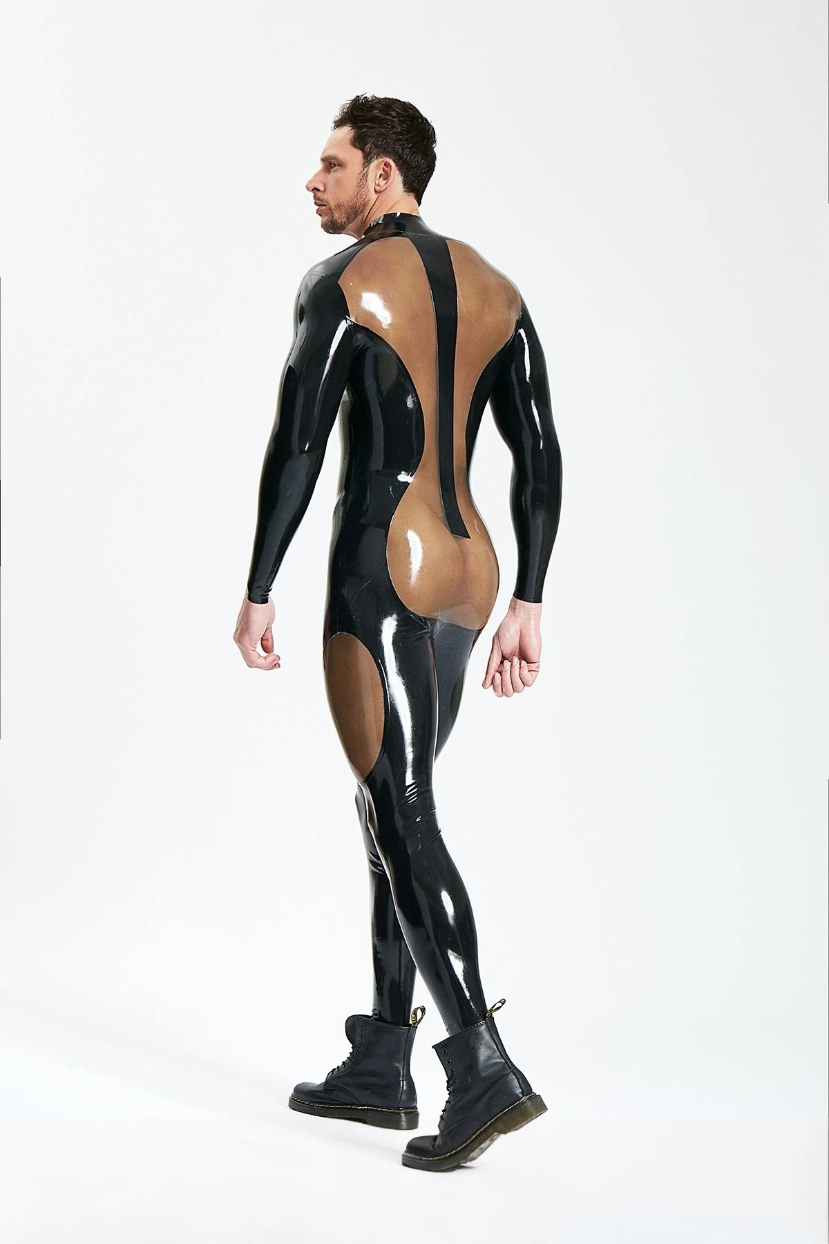 Black Male 'Dome Delusion' Front Zipper Latex Catsuit
