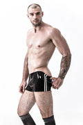 Black Male Latex Double Stripes Shorts