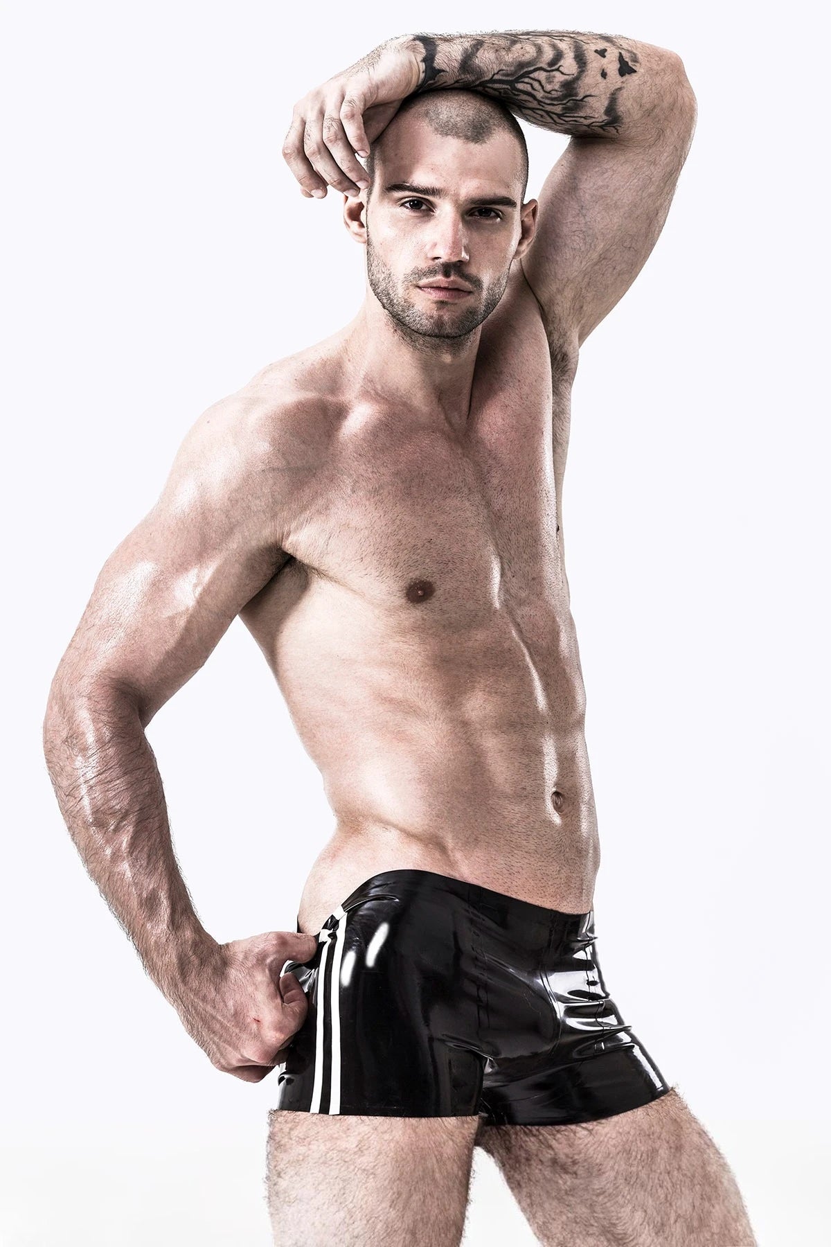 Black Male Latex Double Stripes Shorts