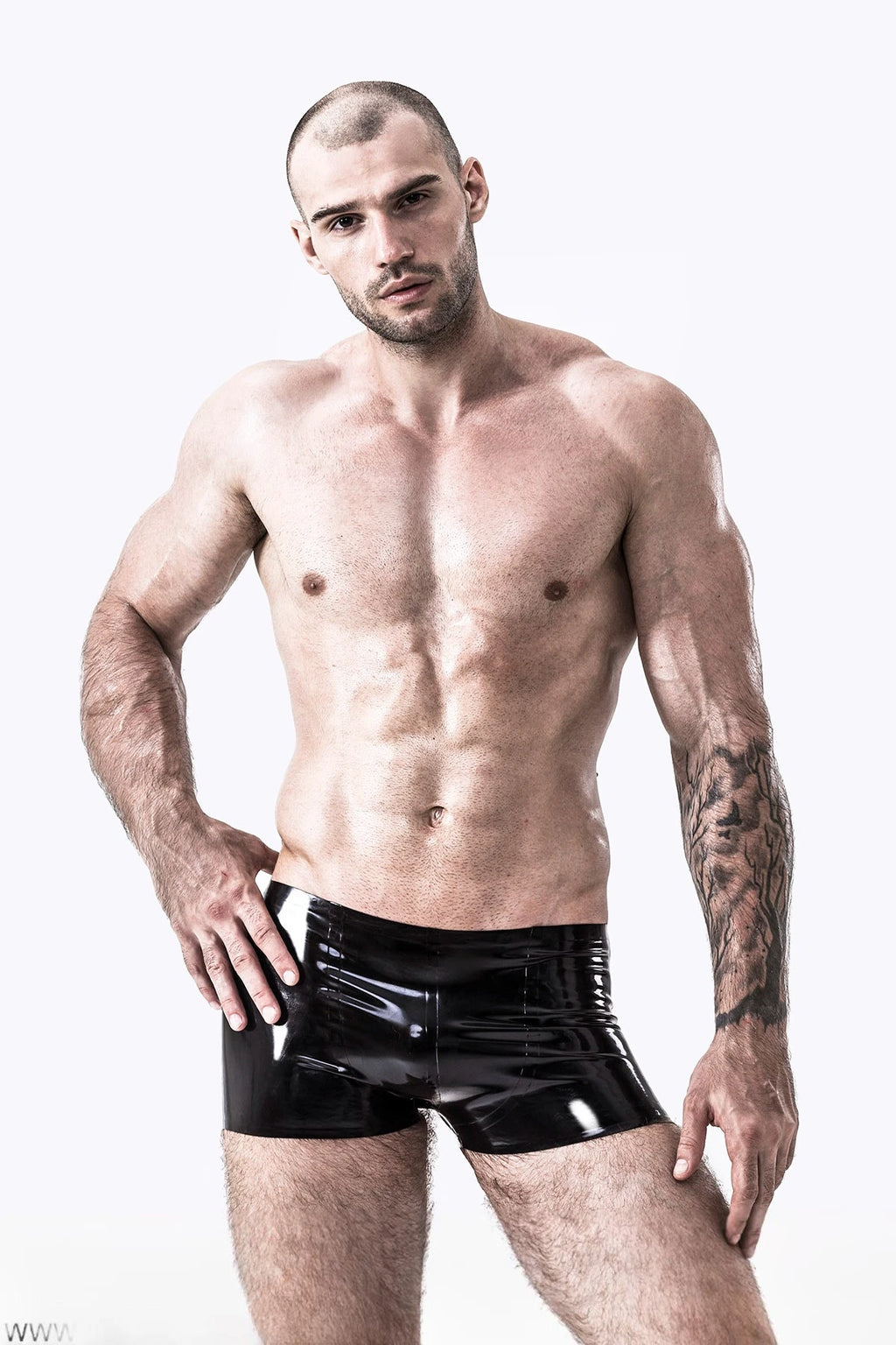 Black Male Latex Double Stripes Shorts