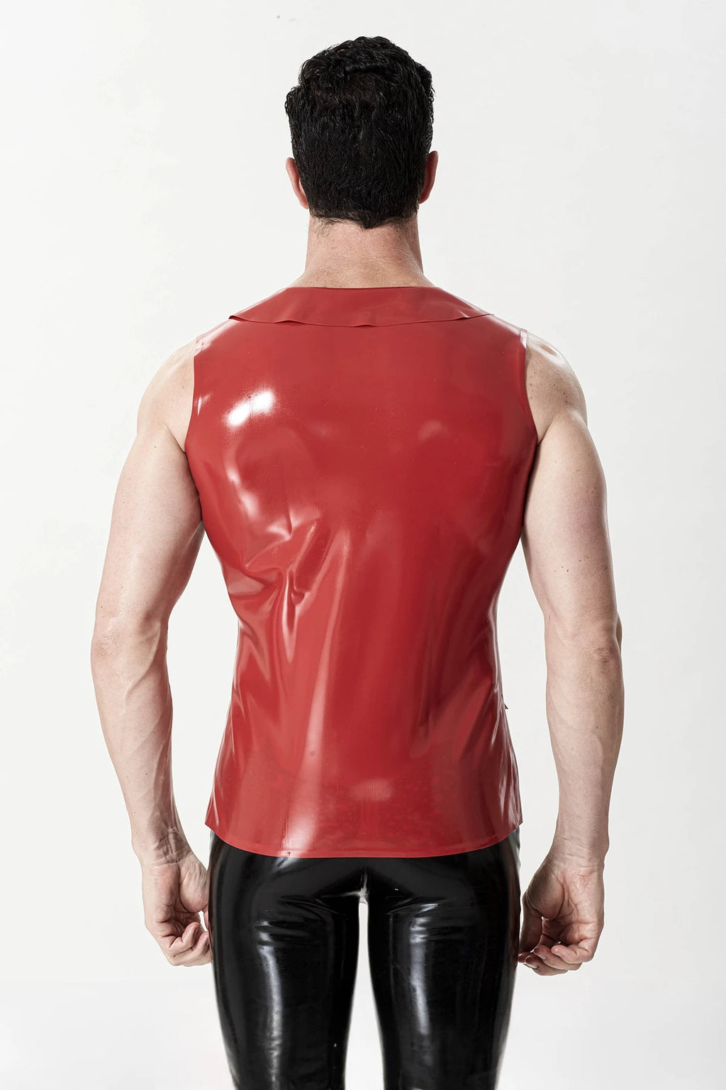Red Male Double-Breasted Formal Latex Waistcoat