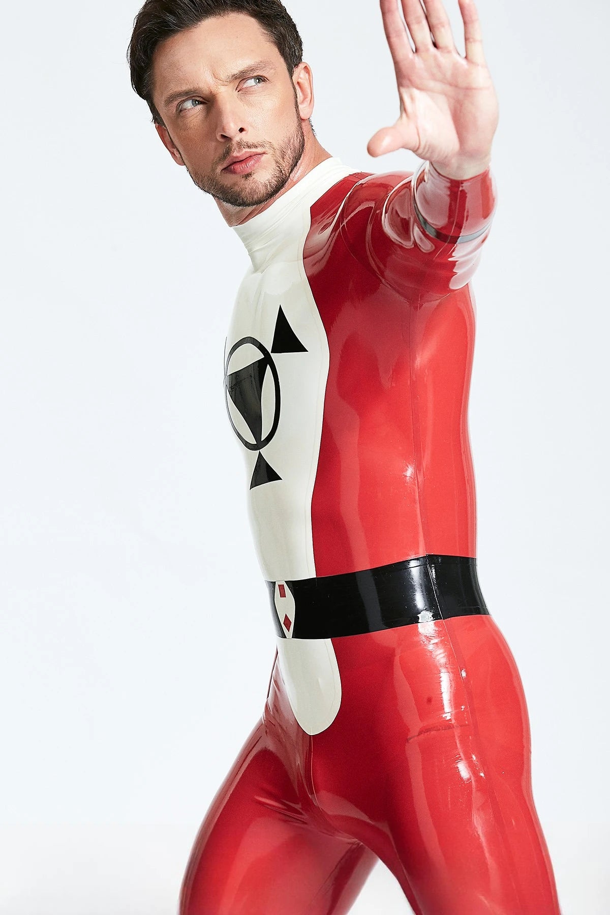 Red Male 'Drone' Back Zip Latex Catsuit