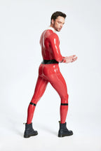 Red Male 'Drone' Back Zip Latex Catsuit