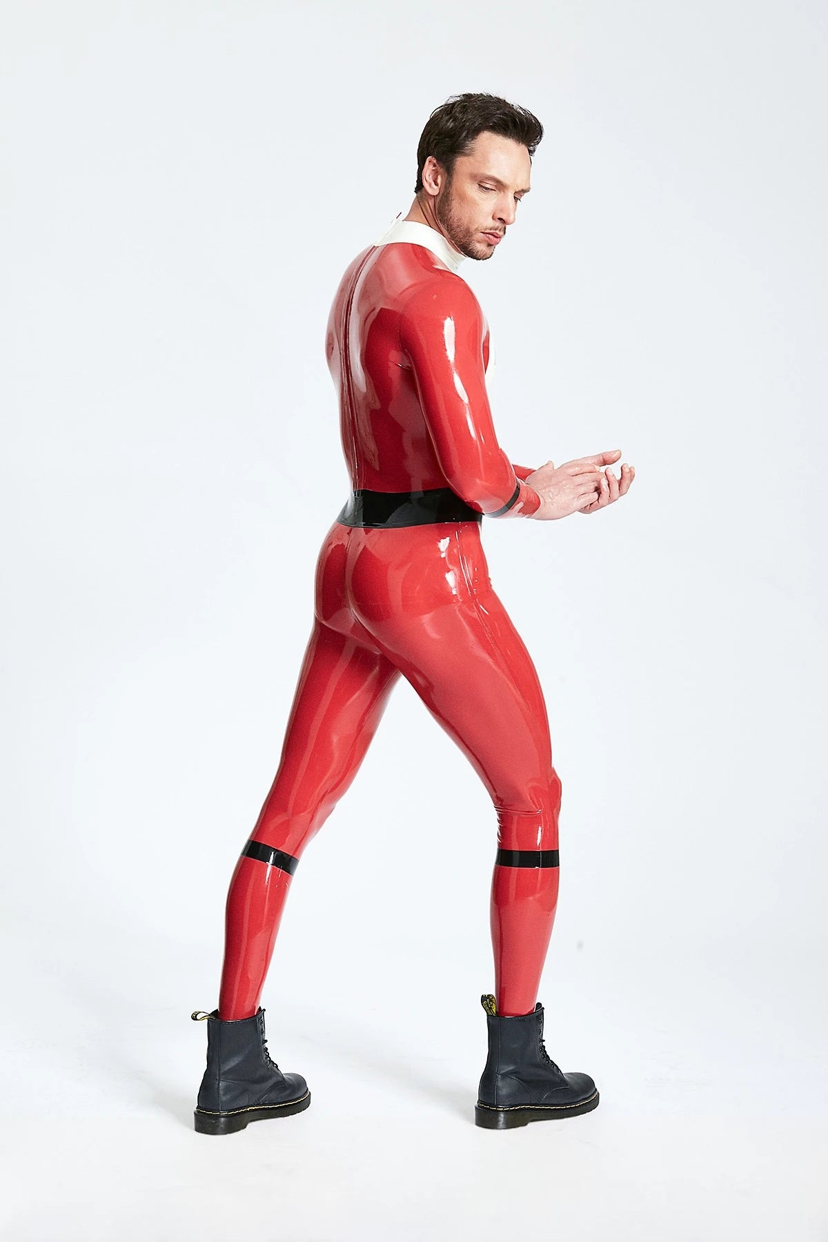 Red Male 'Drone' Back Zip Latex Catsuit
