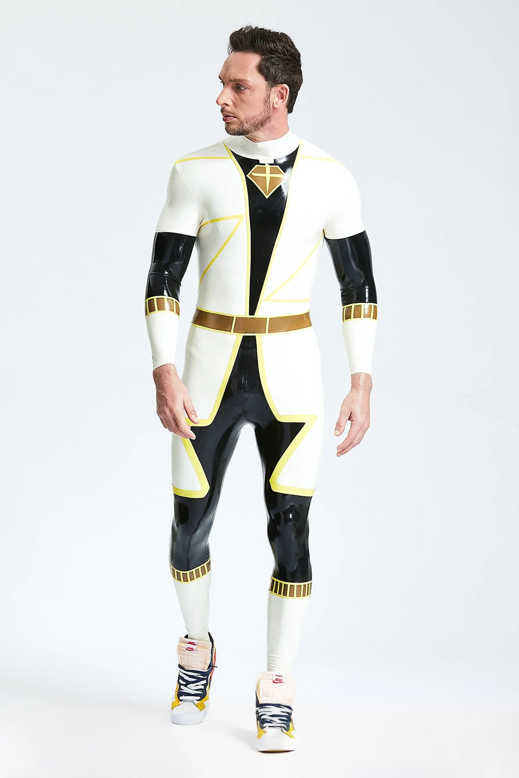 Cream White Male 'D-Votion' Latex Catsuit