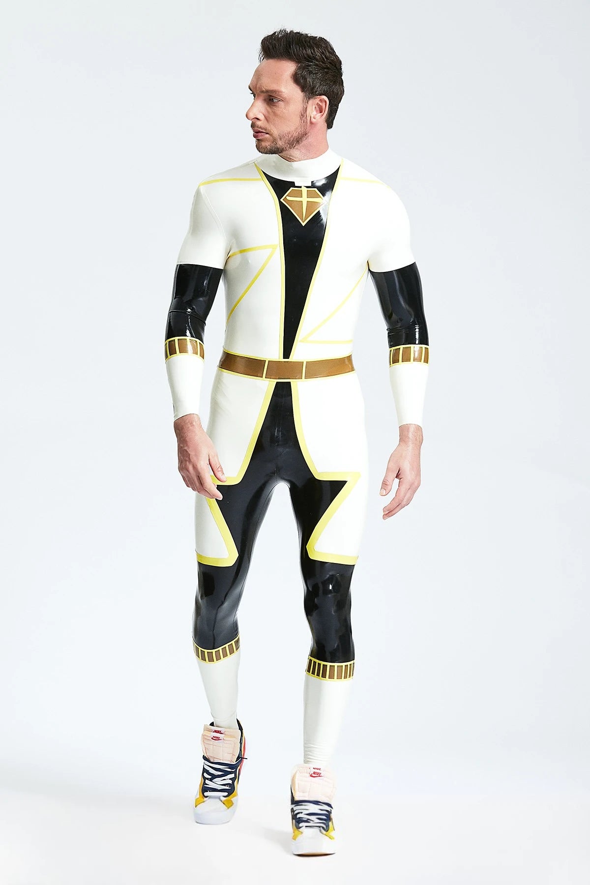 Cream White Male 'D-Votion' Latex Catsuit
