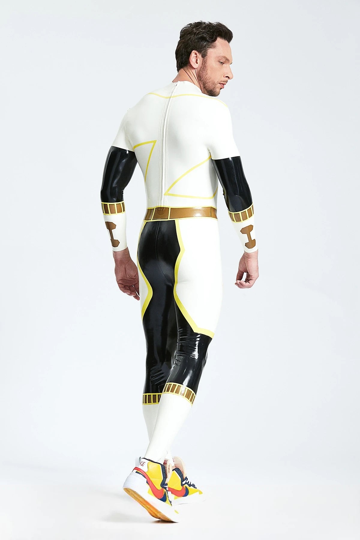 Cream White Male 'D-Votion' Latex Catsuit