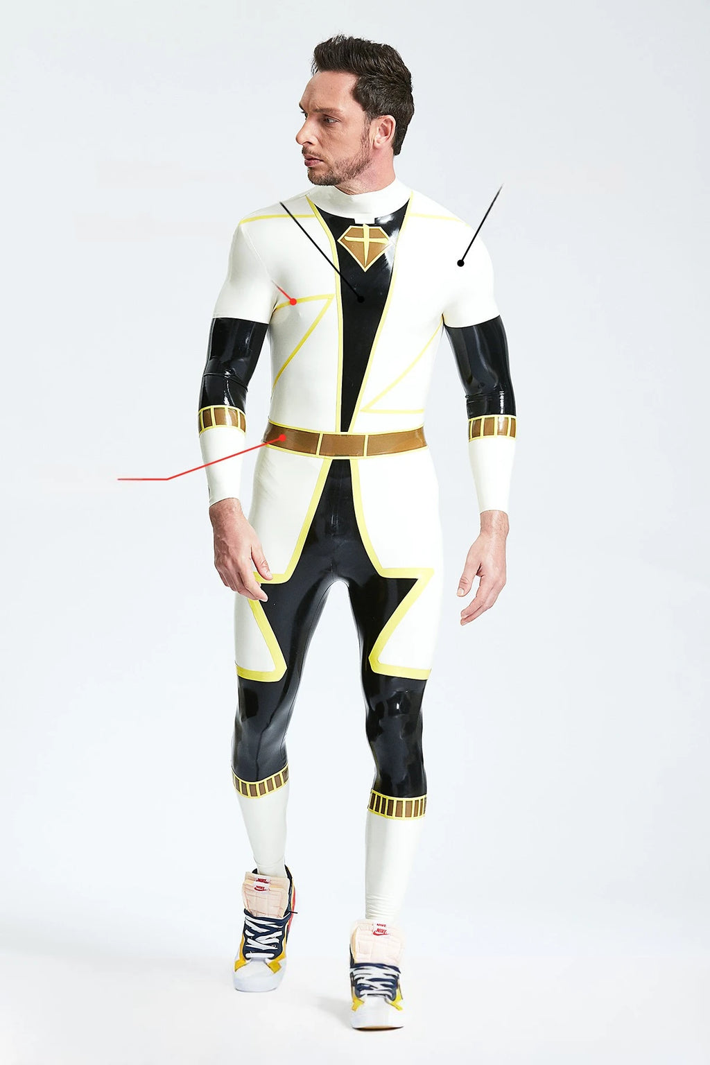Cream White Male 'D-Votion' Latex Catsuit