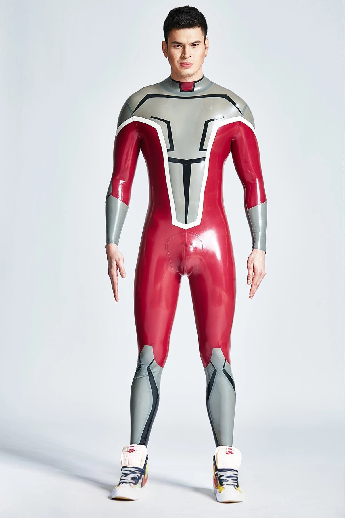 Metallic Red Male 'Dynamo' Back Zipper Latex Catsuit