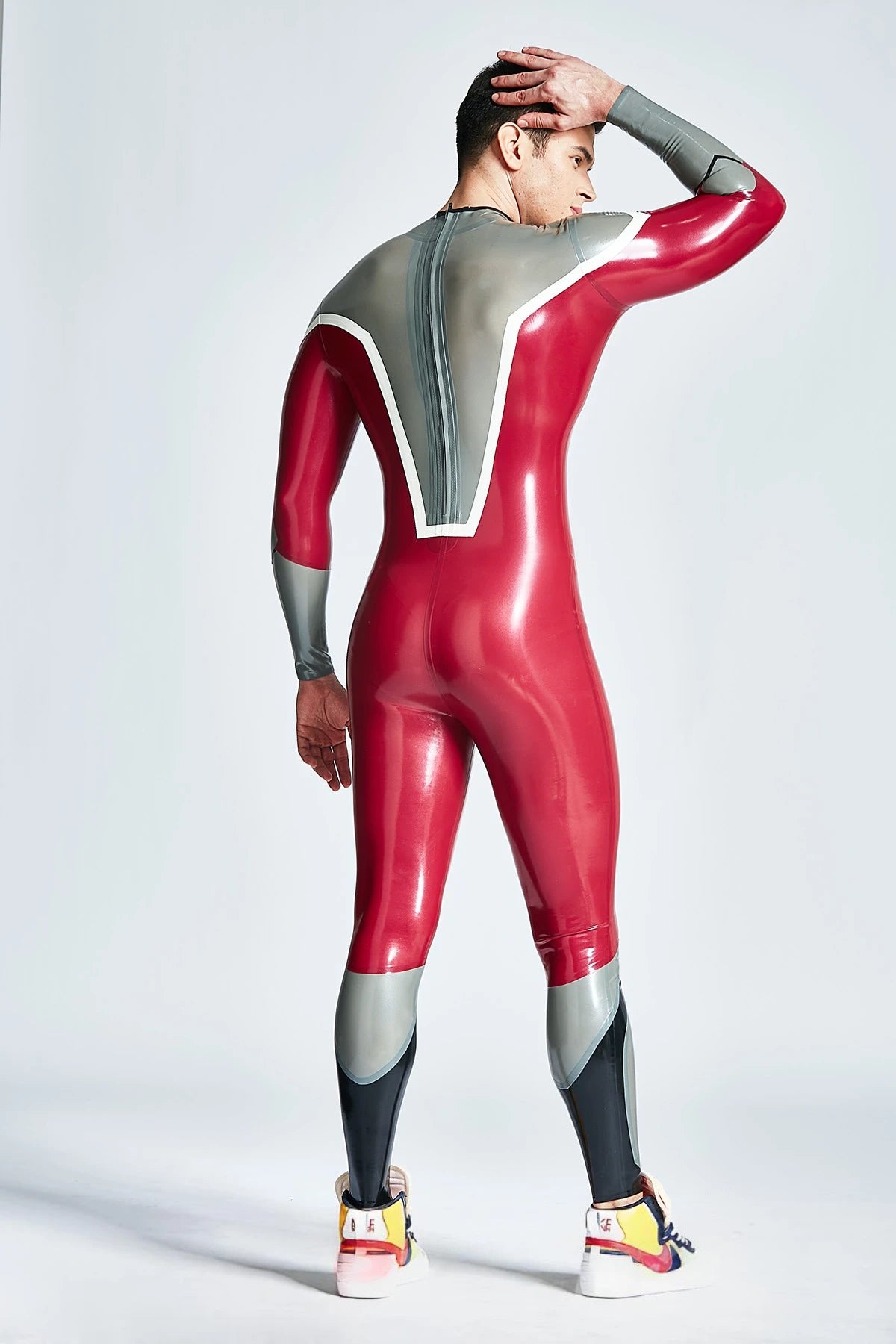 Metallic Red Male 'Dynamo' Back Zipper Latex Catsuit