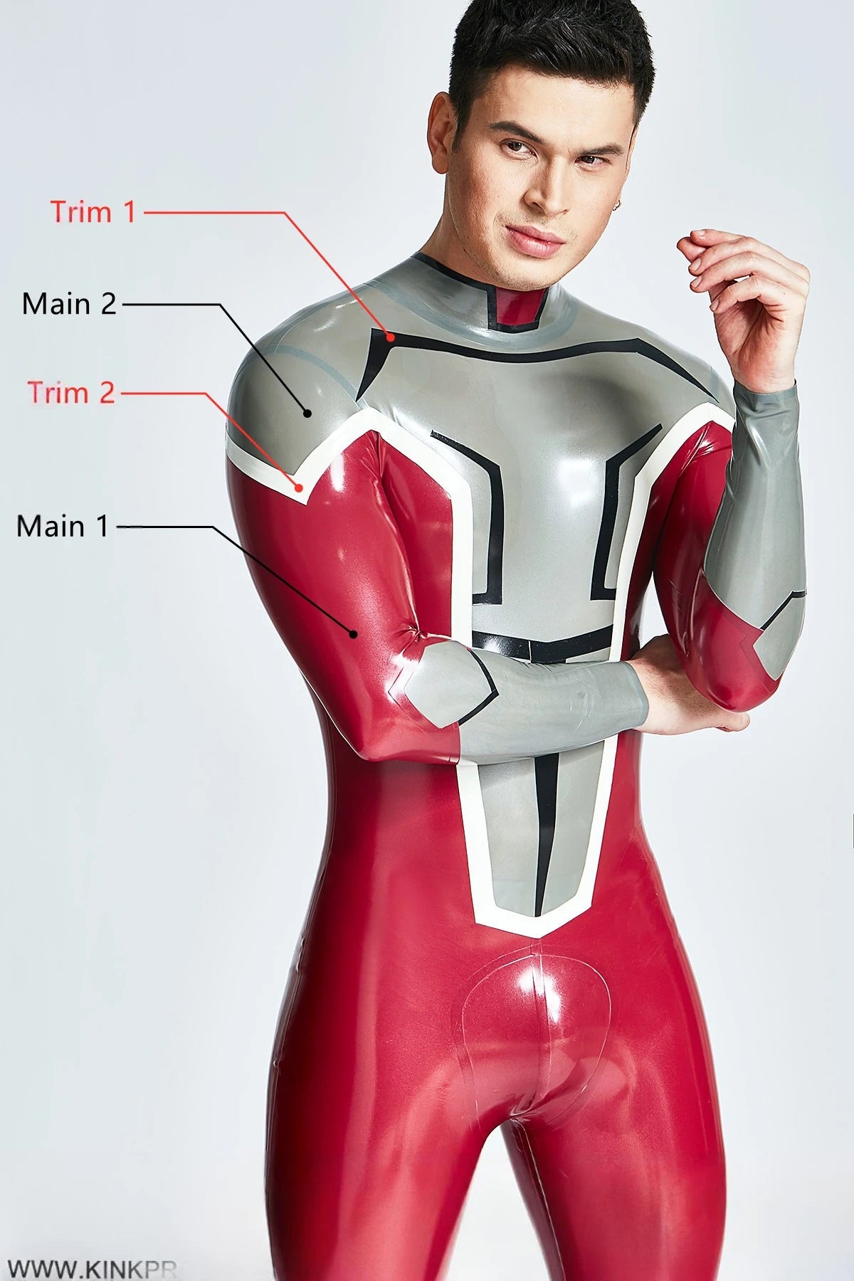 Metallic Red Male 'Dynamo' Back Zipper Latex Catsuit