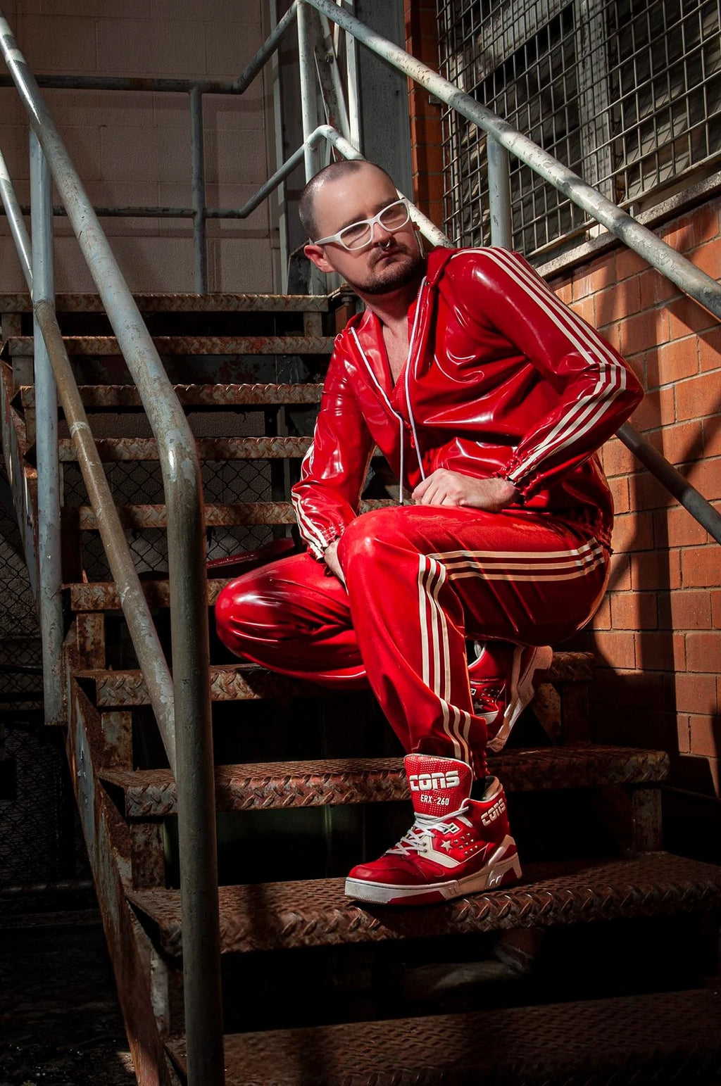 Red Male Elasticated Sports Tracksuit Latex Pants