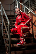 Red Male Elasticated Sports Tracksuit Latex Pants