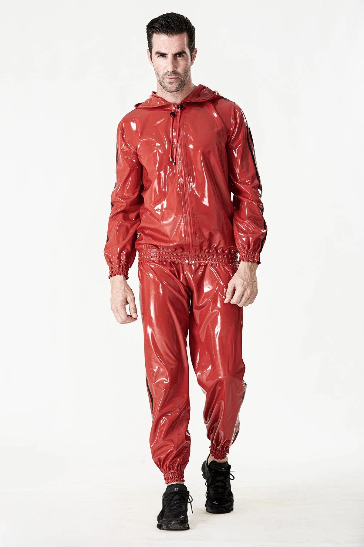 Red Male Elasticated Sports Tracksuit Latex Pants