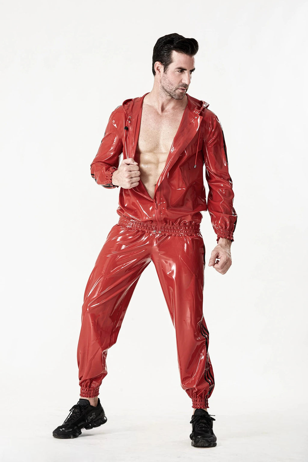 Red Male Elasticated Sports Tracksuit Latex Pants