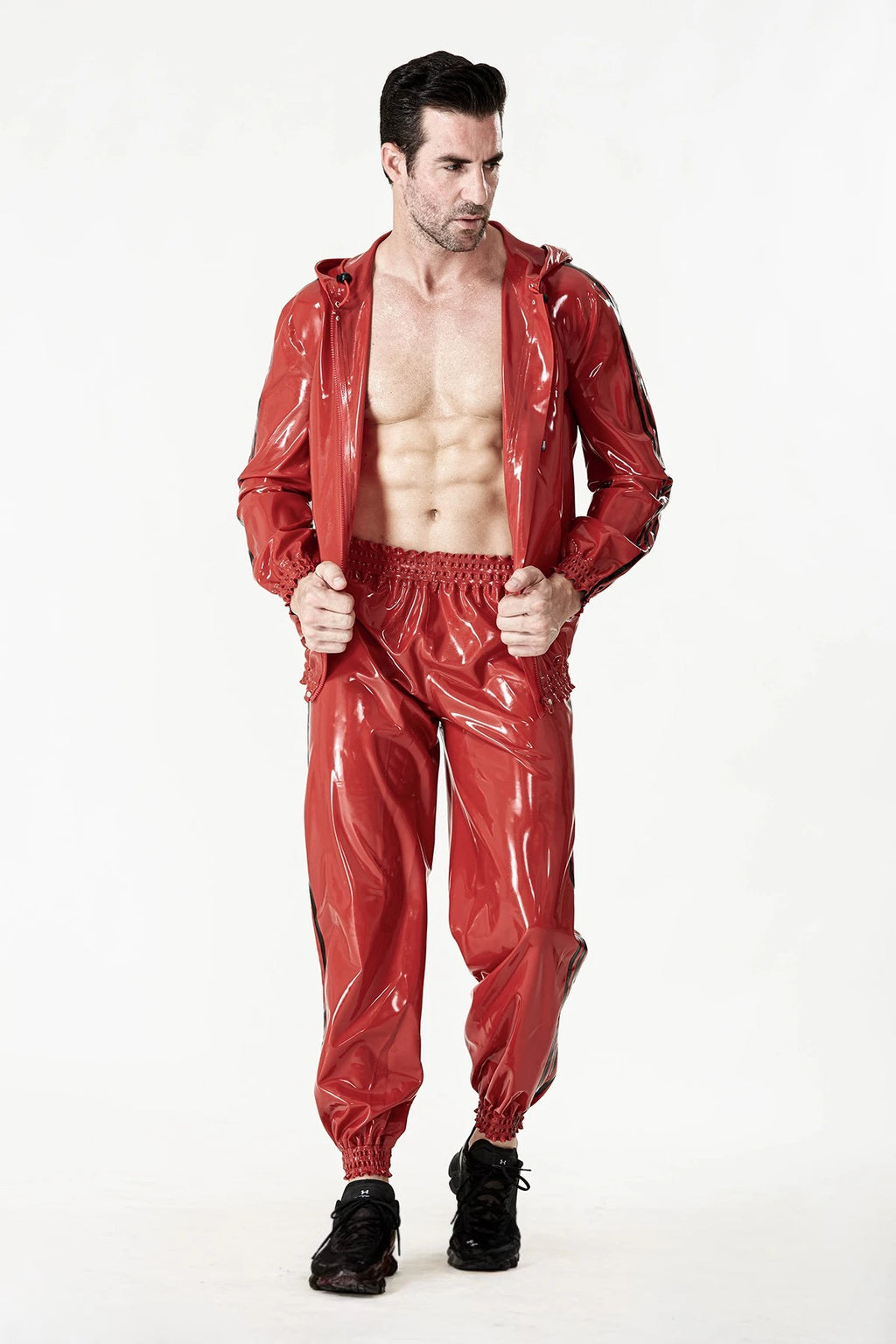 Red Male Elasticated Sports Tracksuit Latex Pants