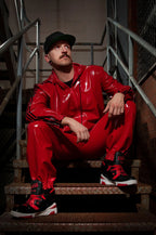 Red Male Elasticated Sports Tracksuit Latex Pants