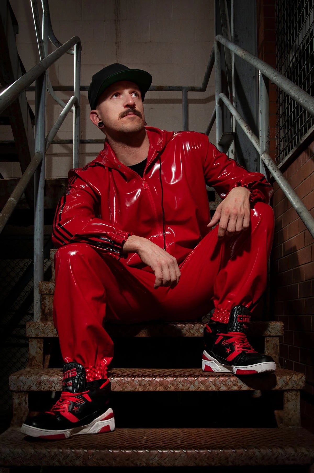 Red Male Elasticated Sports Tracksuit Latex Pants
