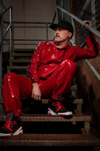 Red Male Elasticated Sports Tracksuit Latex Pants