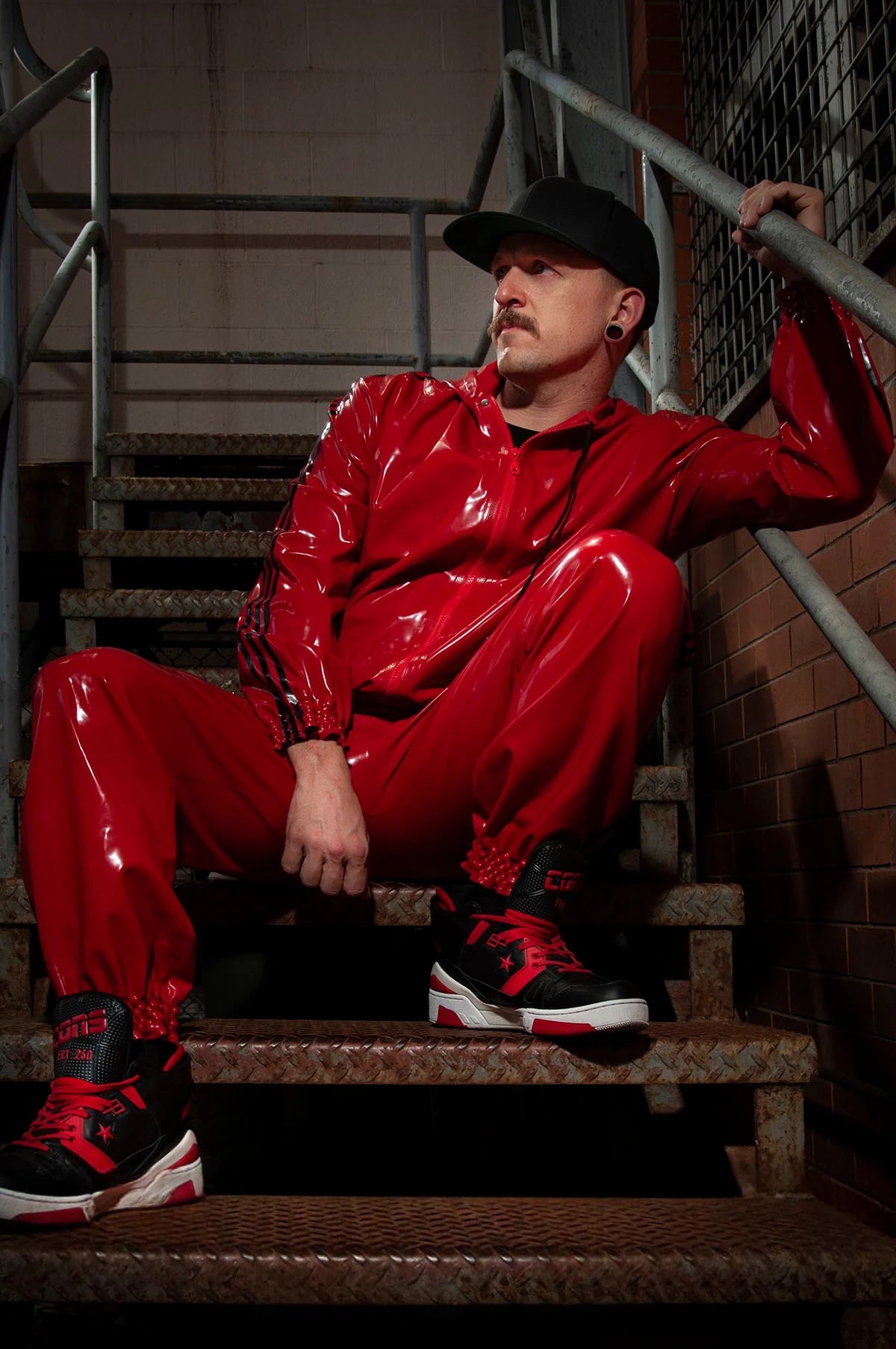 Red Male Elasticated Sports Tracksuit Latex Pants