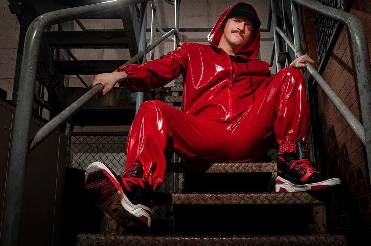 Red Male Elasticated Sports Tracksuit Latex Pants