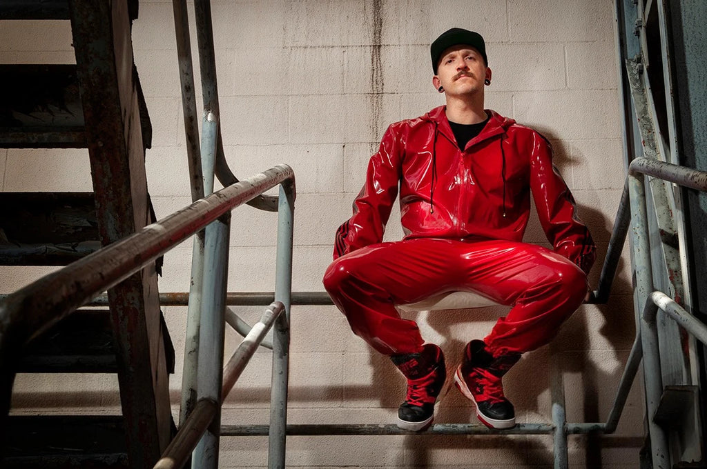 Red Male Elasticated Sports Tracksuit Latex Pants