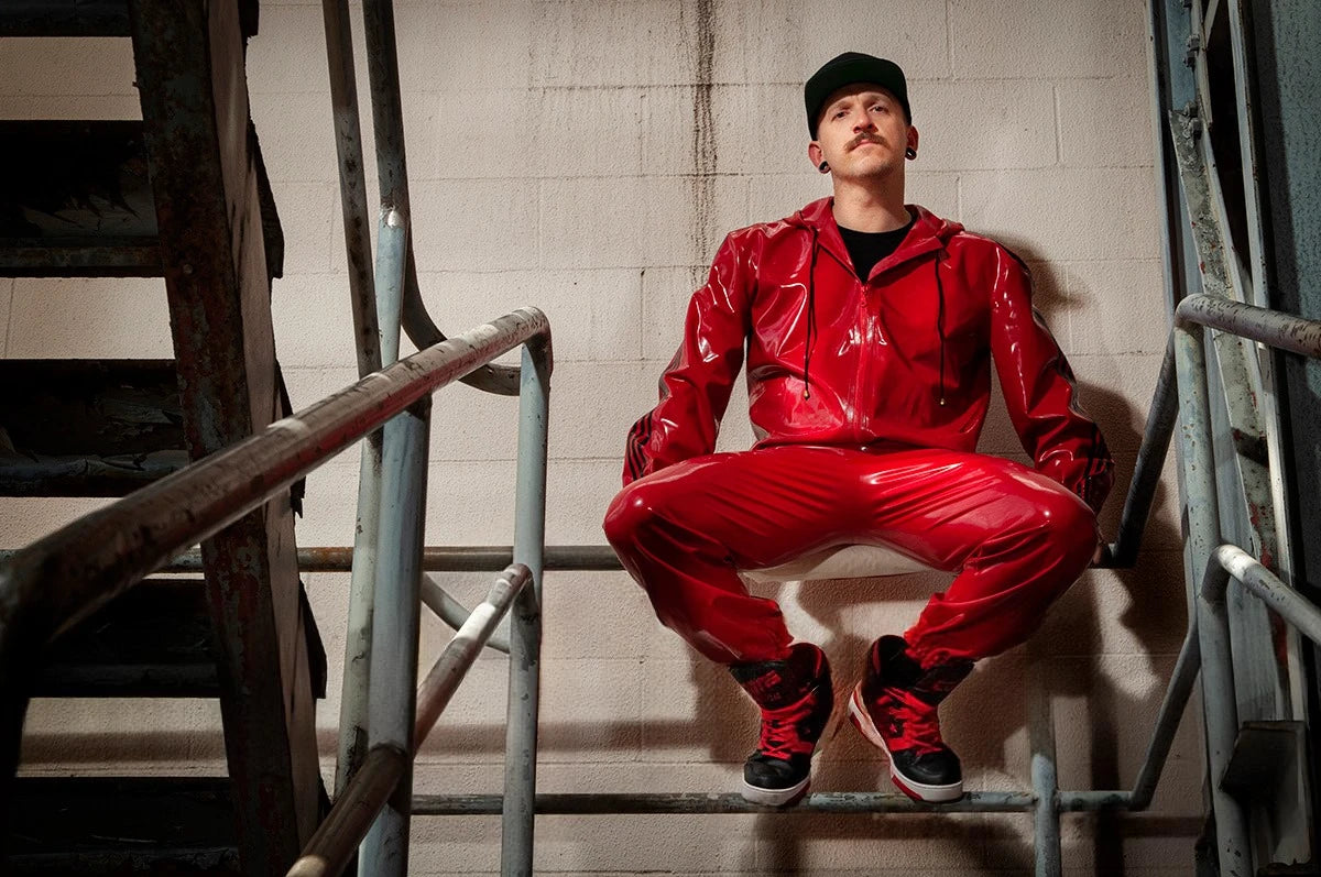 Red Male Elasticated Sports Tracksuit Latex Pants