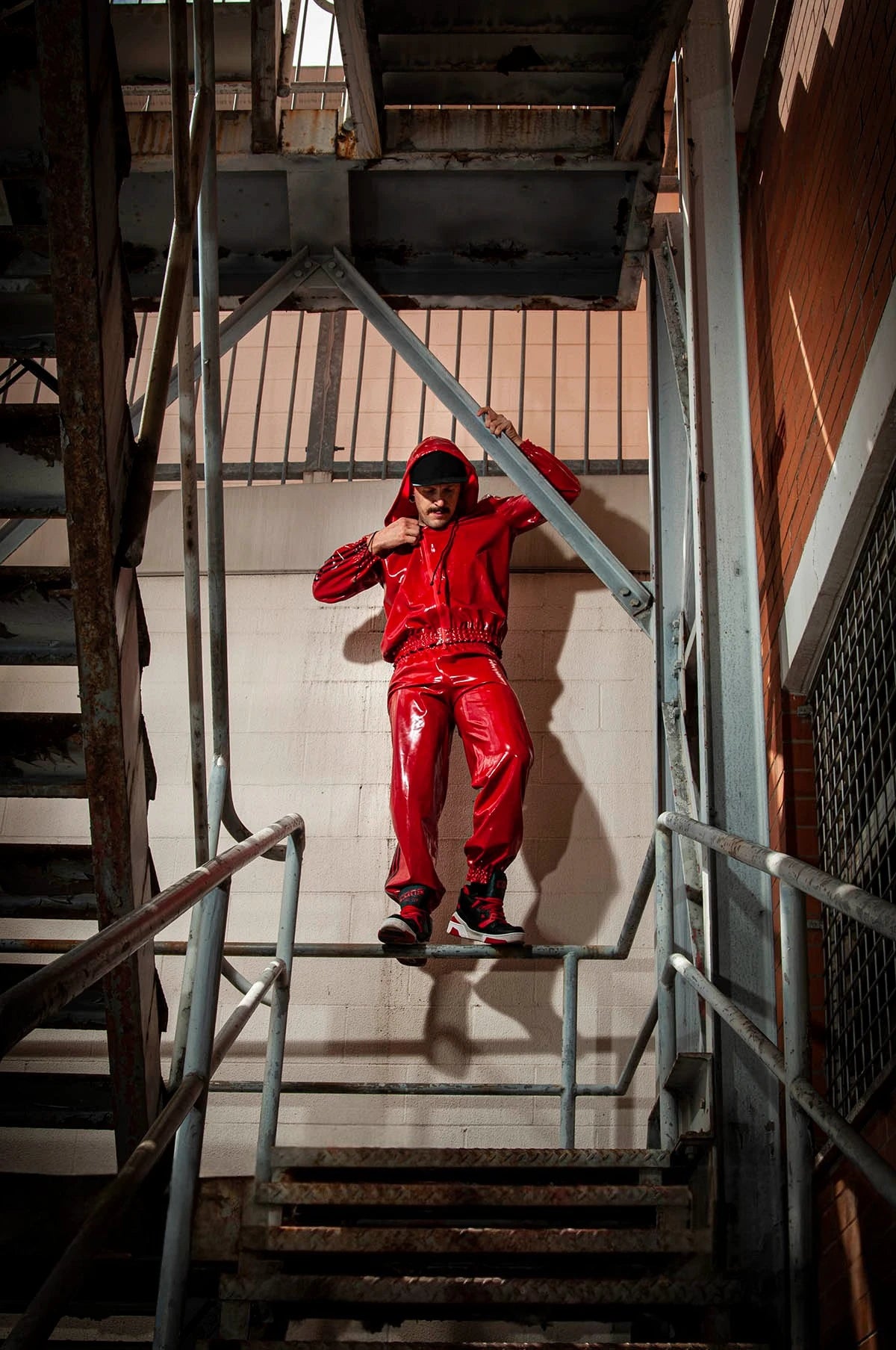Red Male Elasticated Sports Tracksuit Latex Pants